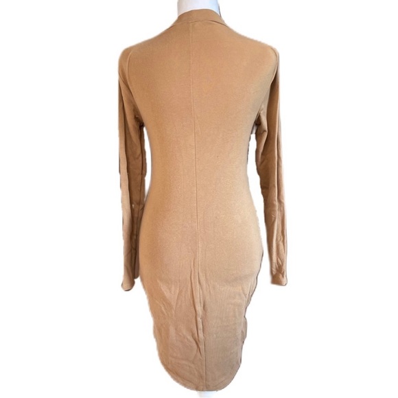 Forever 21 Women’s Tan Long Sleeve Mock Neck Mini Bodycon Dress Medium - Picture 4 of 10